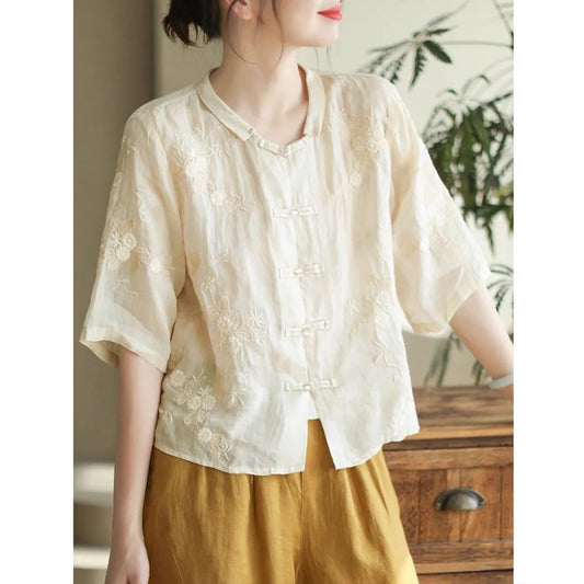Cotton Linen Embroidered Shirt