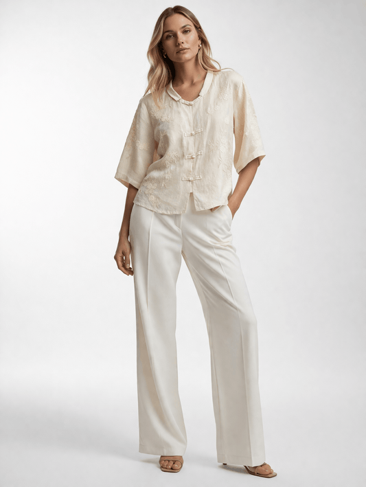 Cotton Linen Embroidered Shirt