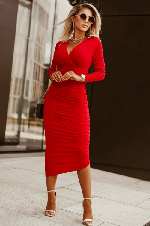 Tight midi dress, red