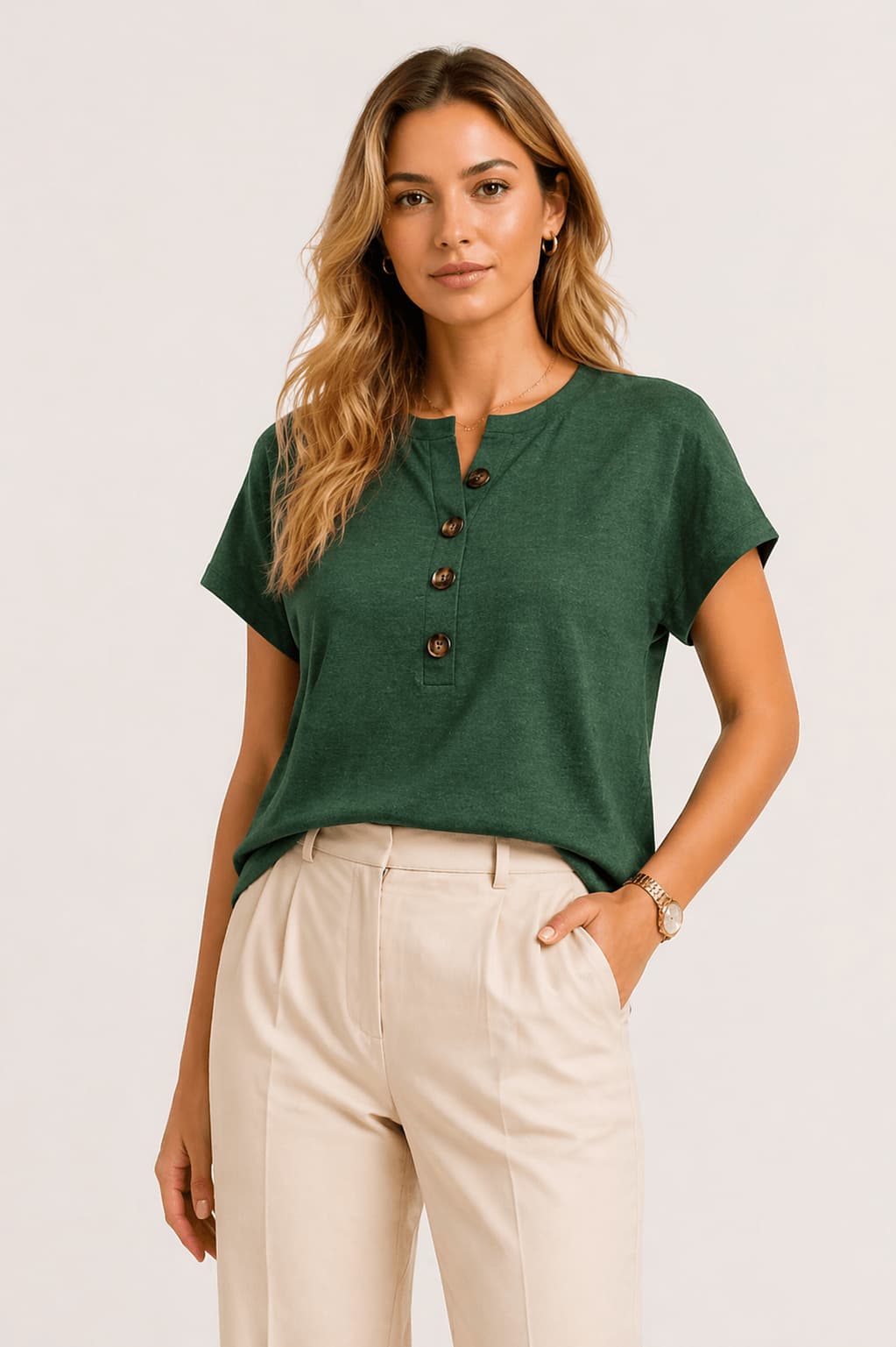 Short-sleeved T-shirt with buttons