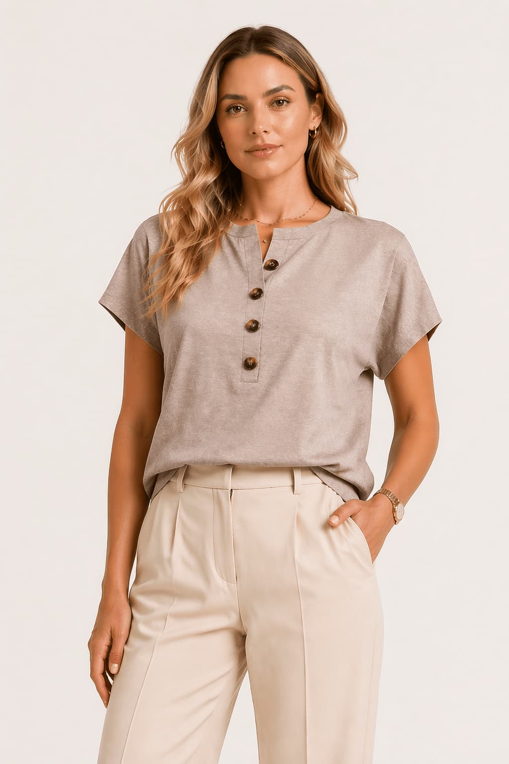 Short-sleeved T-shirt with buttons