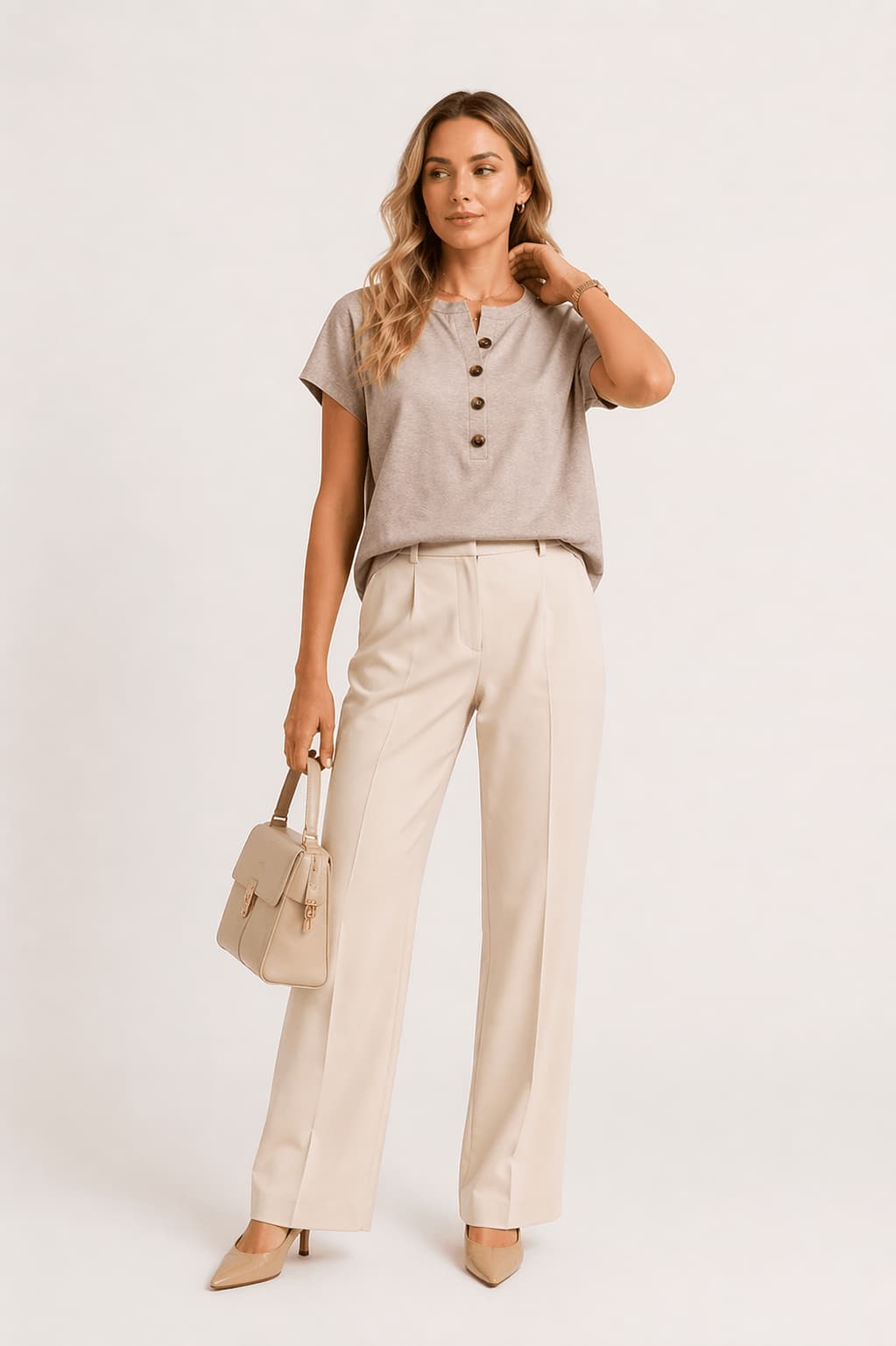 Short-sleeved T-shirt with buttons