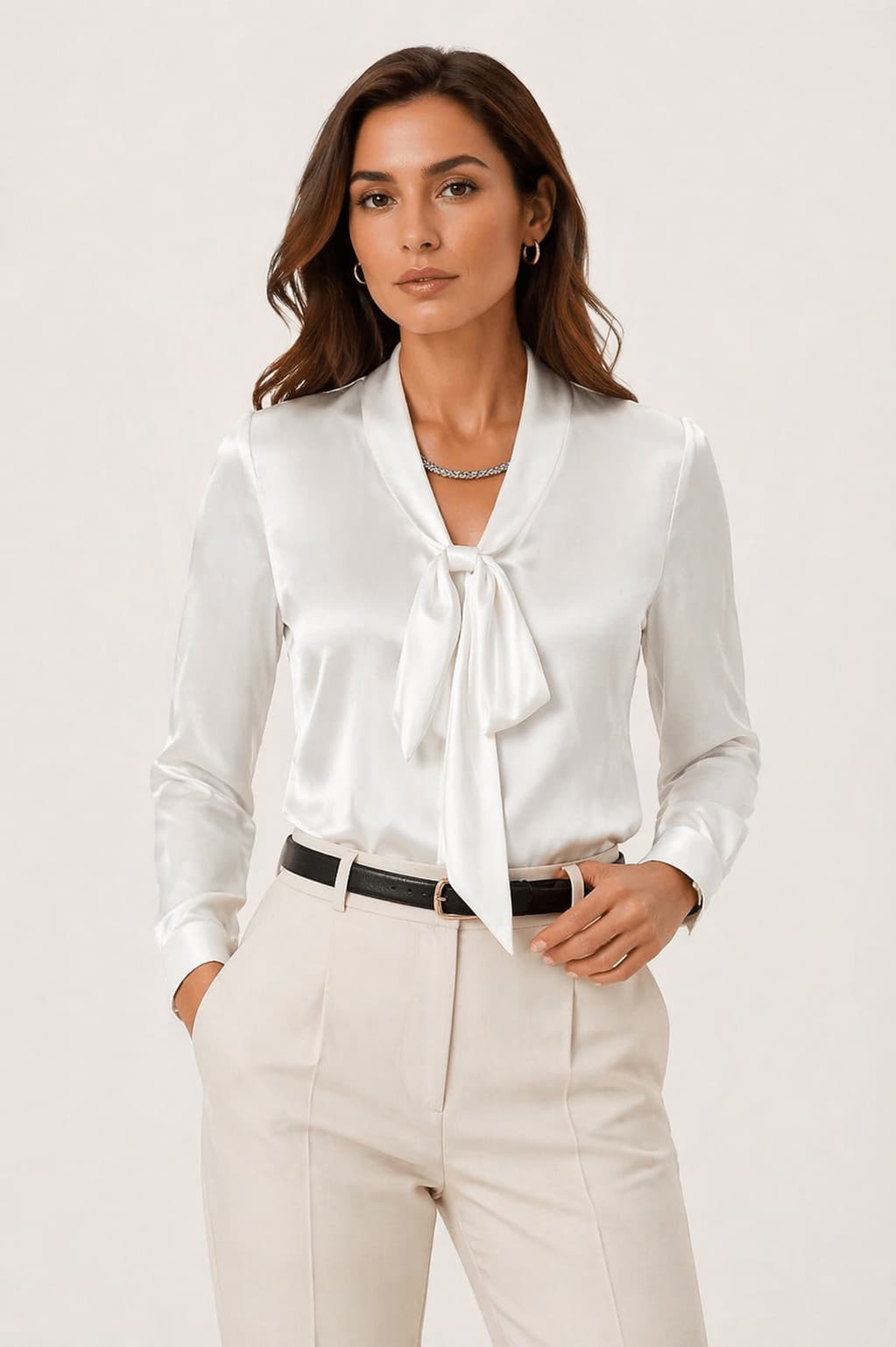 Refined Satin Tie Shirt