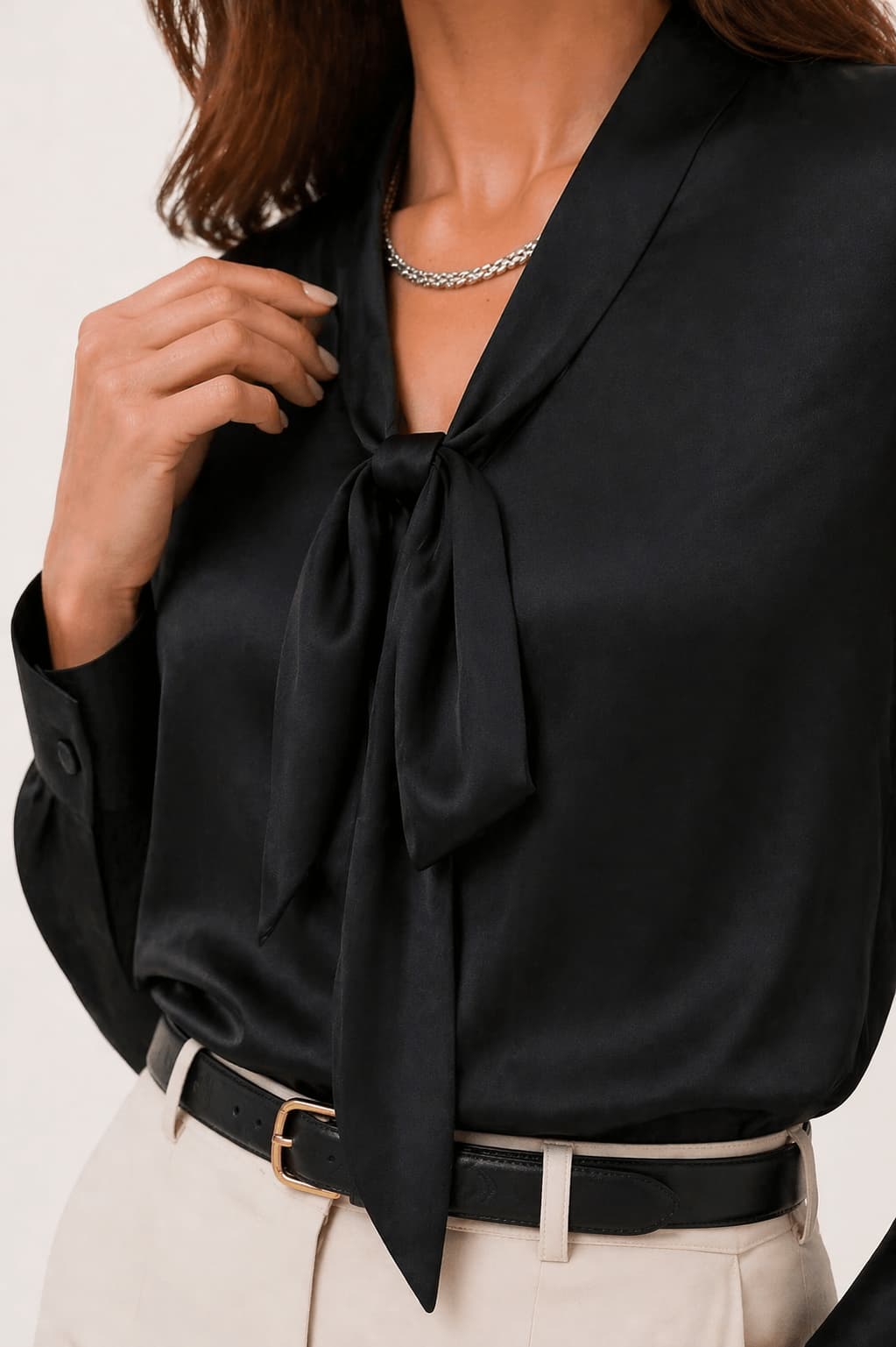 Refined Satin Tie Shirt