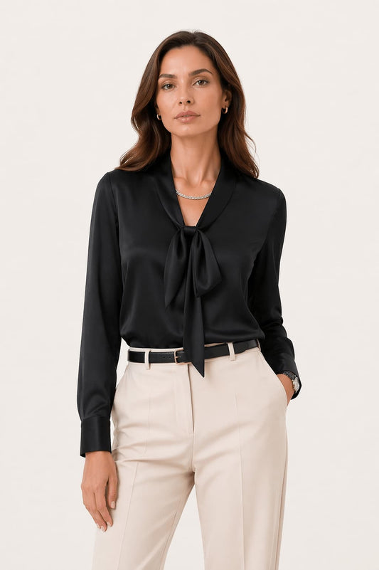 Refined Satin Tie Shirt