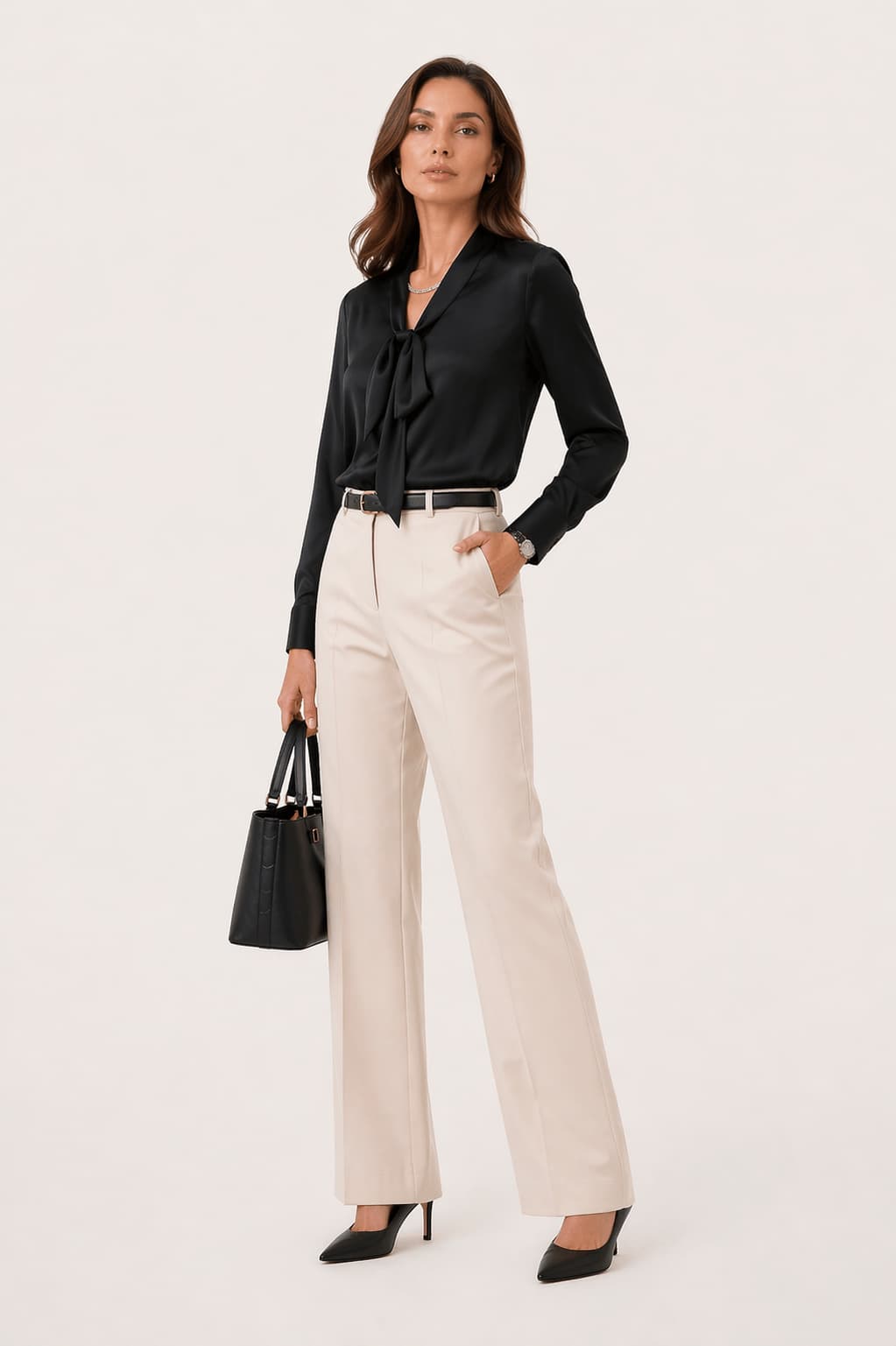 Refined Satin Tie Shirt
