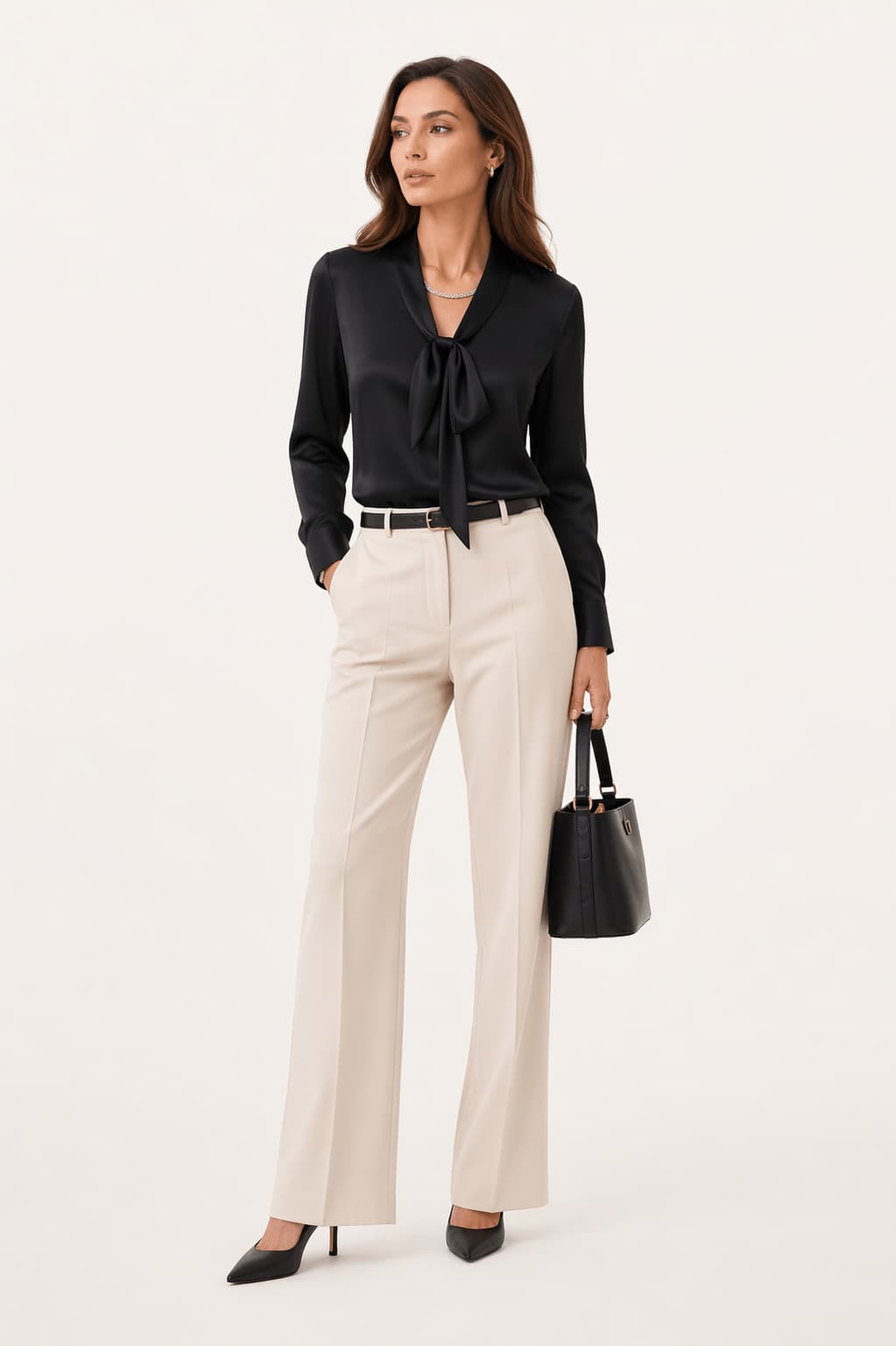 Refined Satin Tie Shirt
