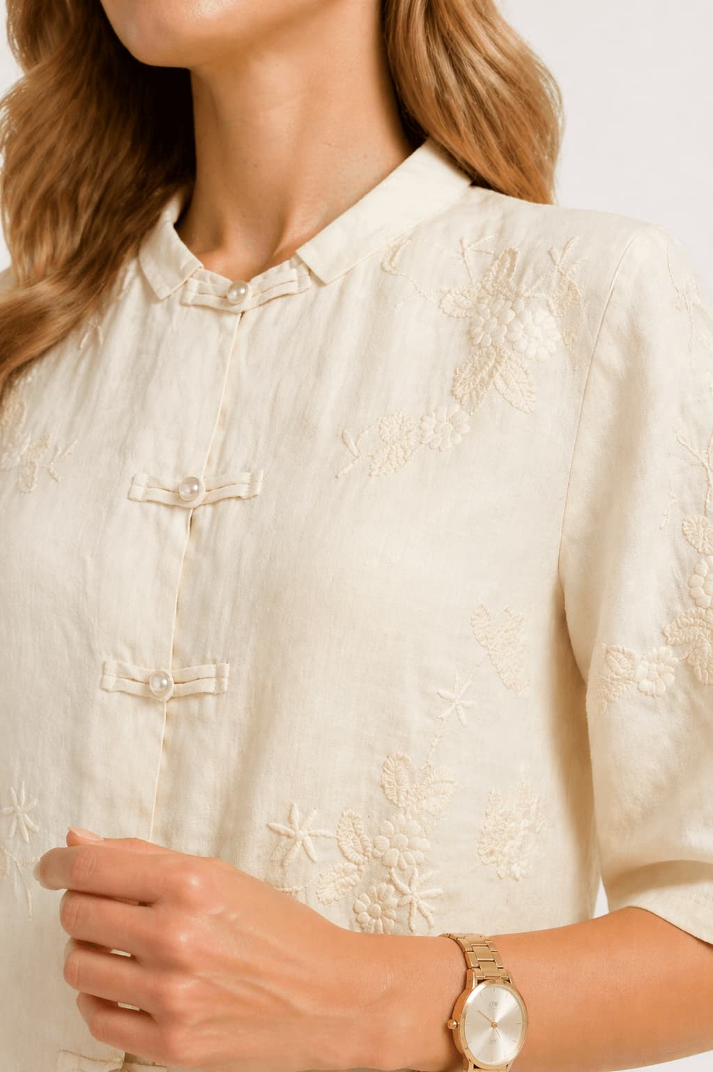 Cotton Linen Embroidered Shirt