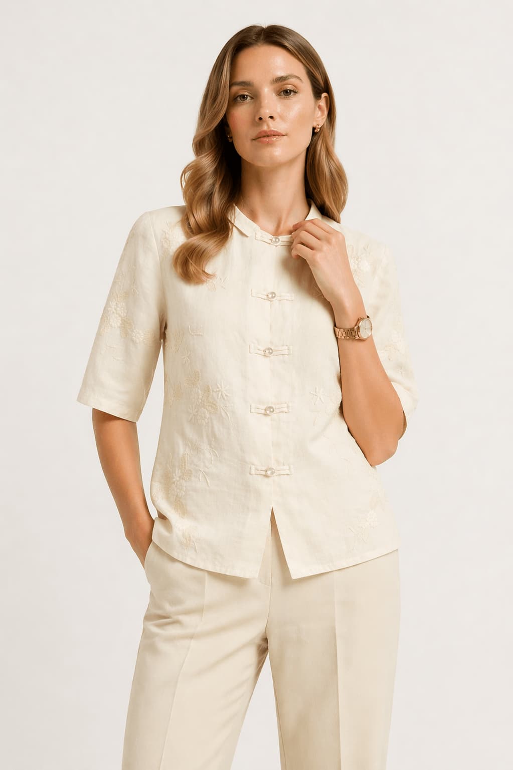 Cotton Linen Embroidered Shirt