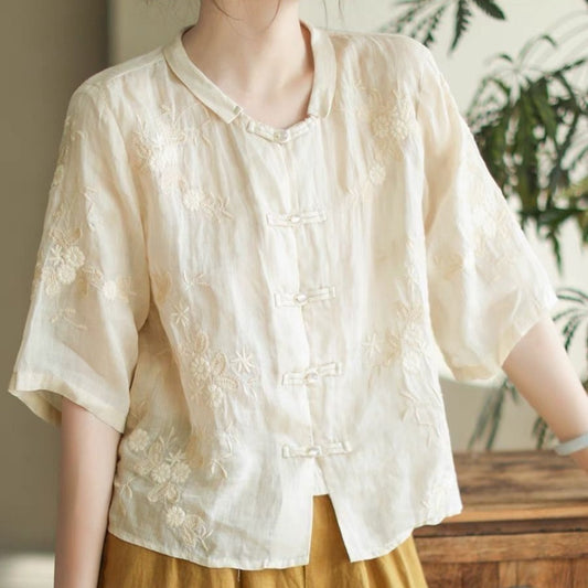 Cotton Linen Embroidered Shirt